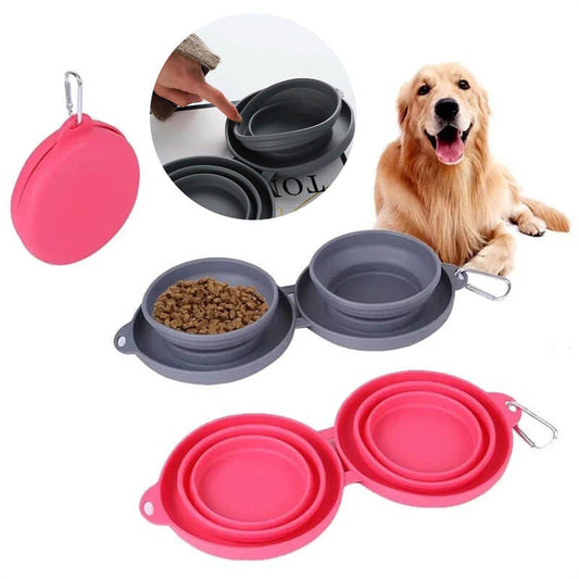 Gamelle double pliable en silicone pour chien et chat