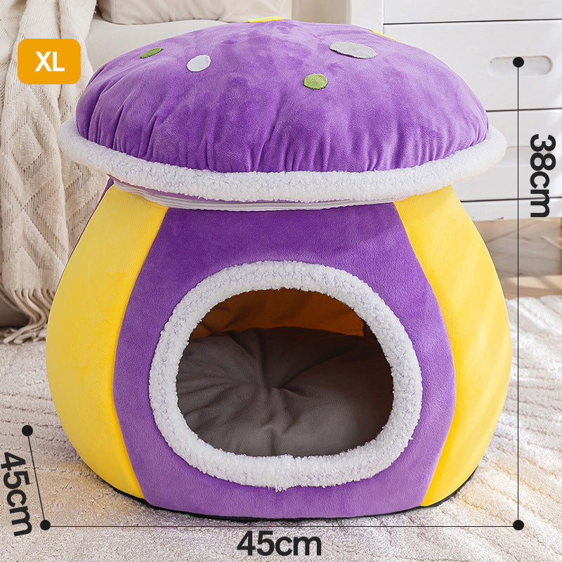 Champignon Douillet pour Chat - Niche 2-en-1 Confort Toutes Saisons