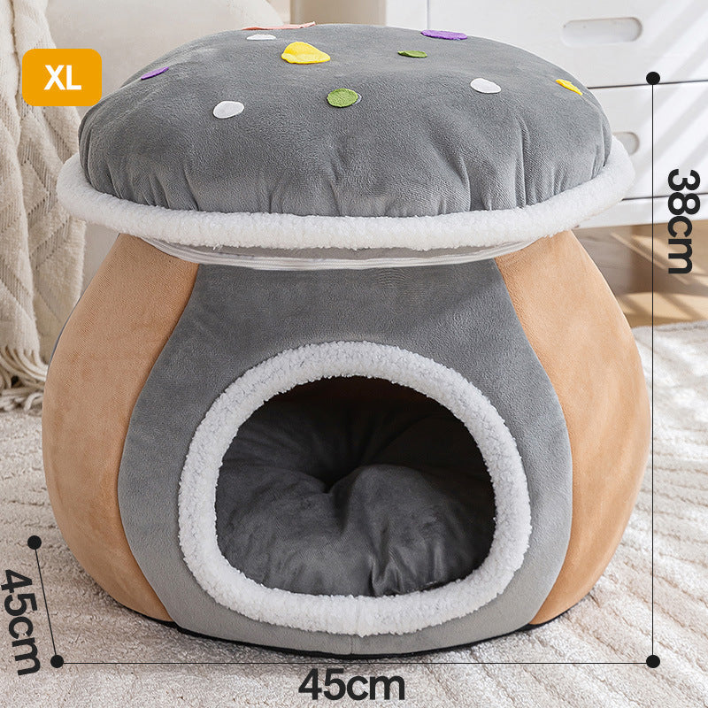 Champignon Douillet pour Chat - Niche 2-en-1 Confort Toutes Saisons