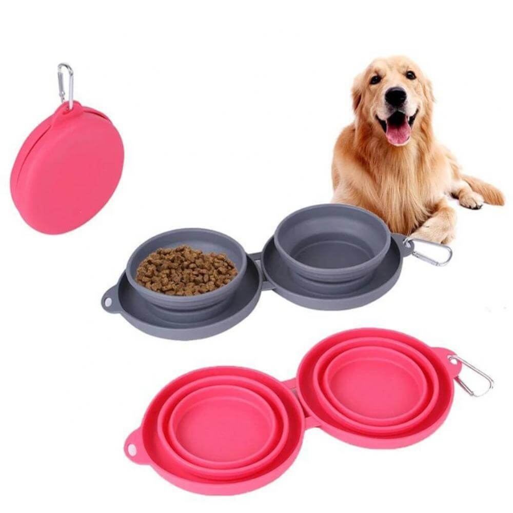 Gamelle double pliable en silicone pour chien et chat
