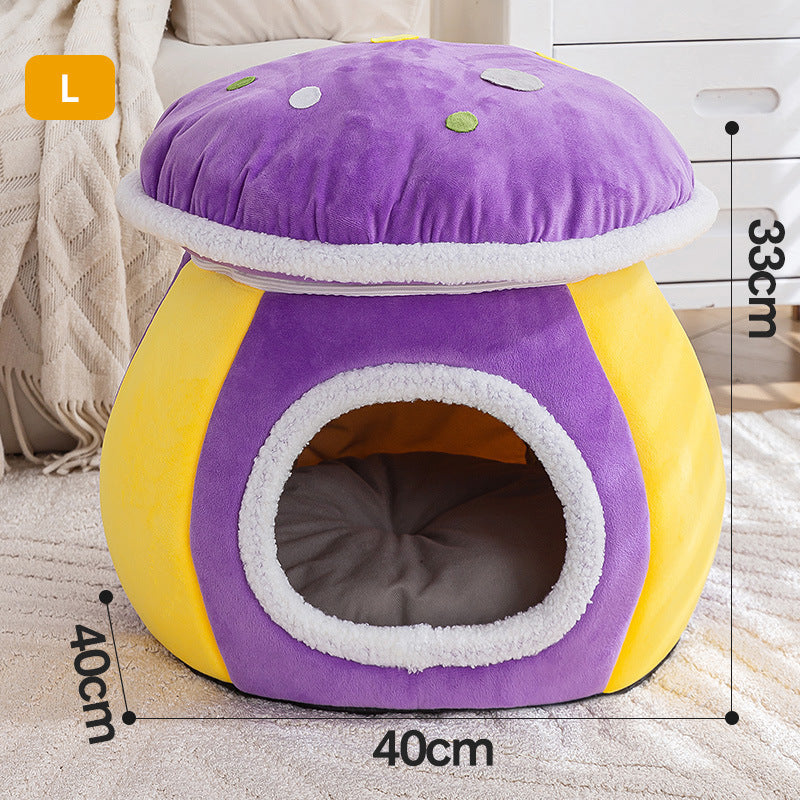 Champignon Douillet pour Chat - Niche 2-en-1 Confort Toutes Saisons