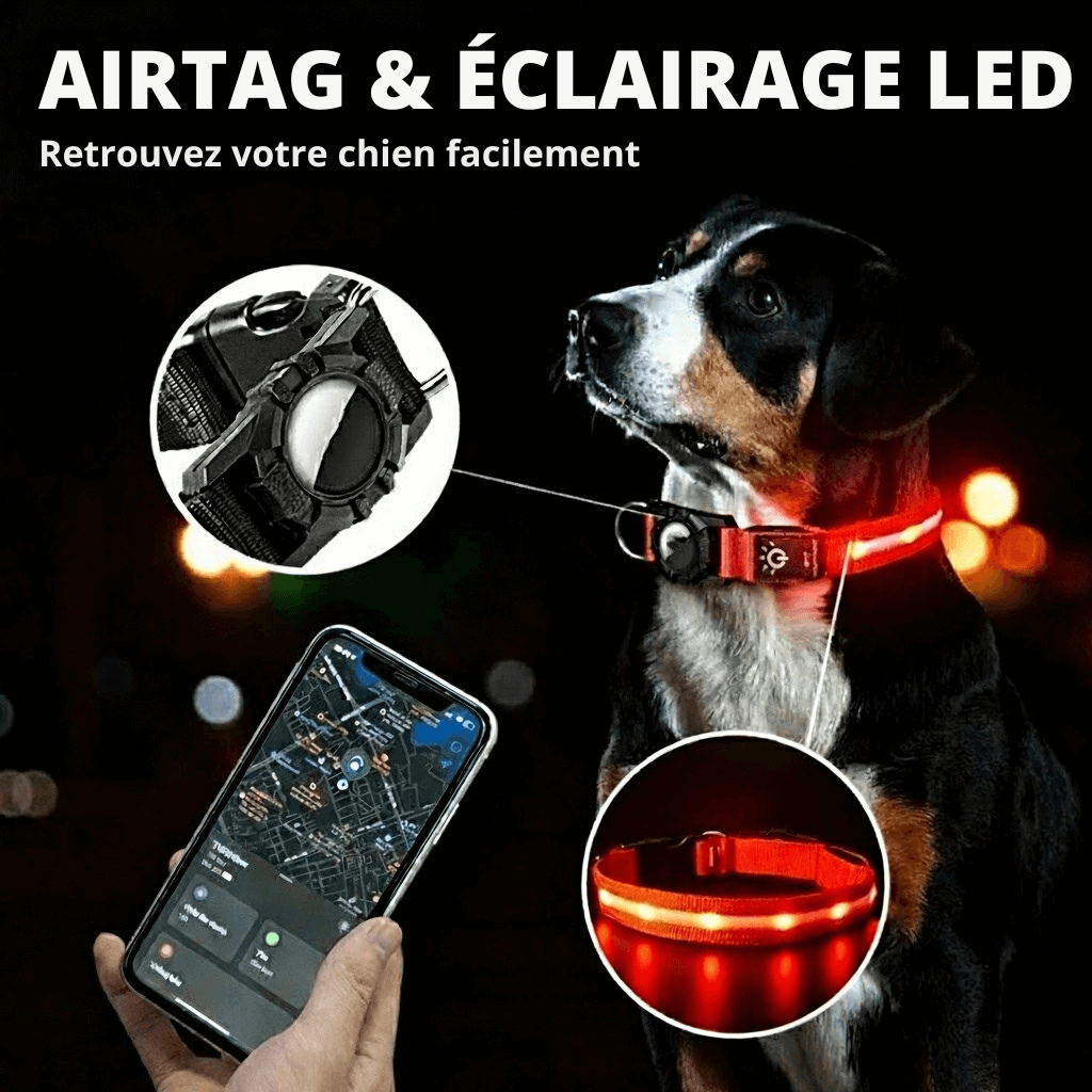 Collier LED intelligent avec support AirTag intégré