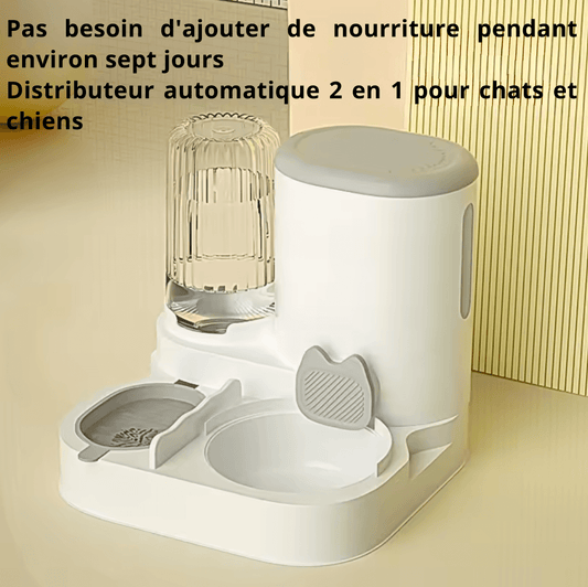Distributeur Semi-Automatique 2 en 1 – Nourriture & Eau Toujours Disponibles
