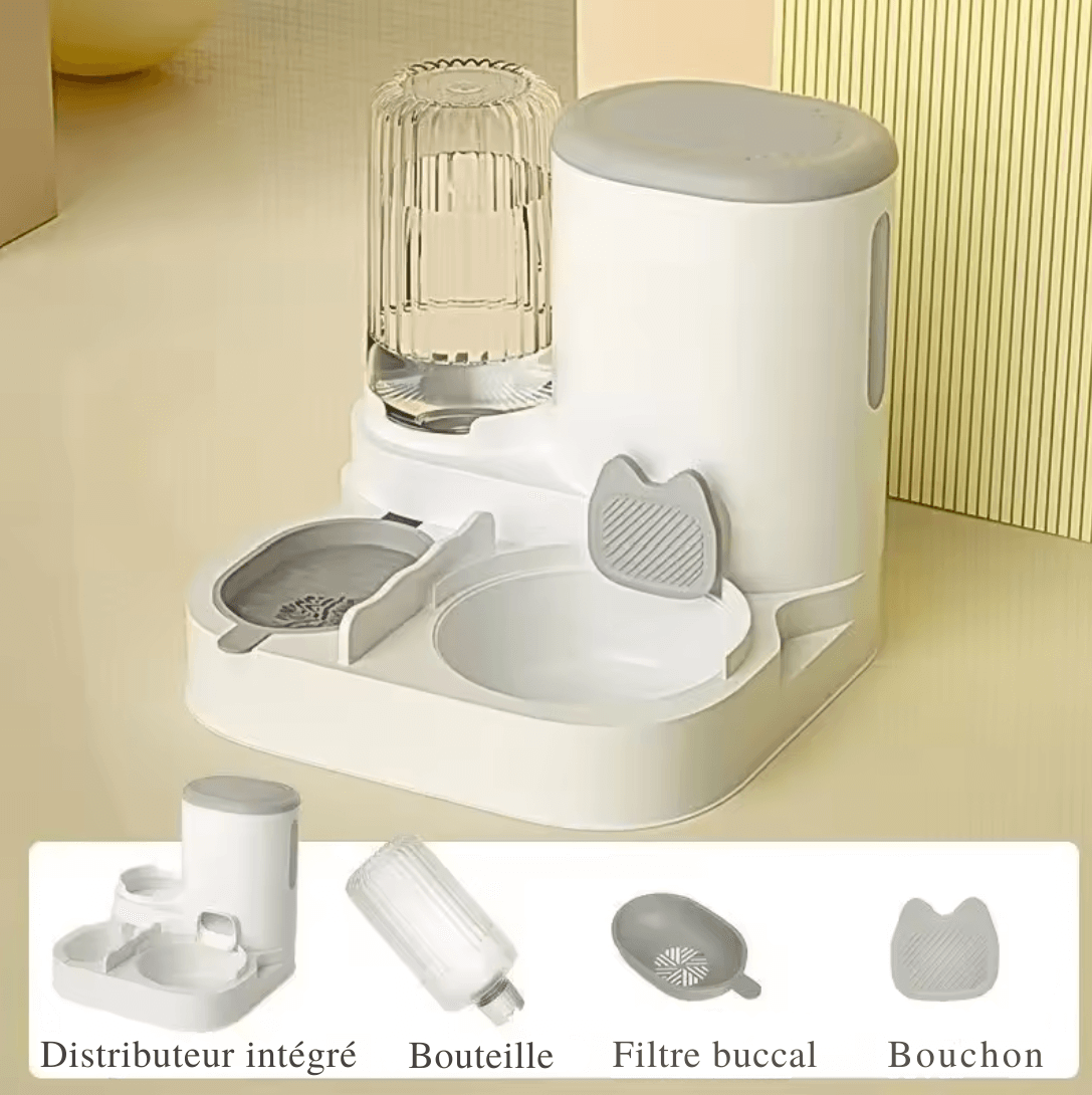 Distributeur Semi-Automatique 2 en 1 – Nourriture & Eau Toujours Disponibles