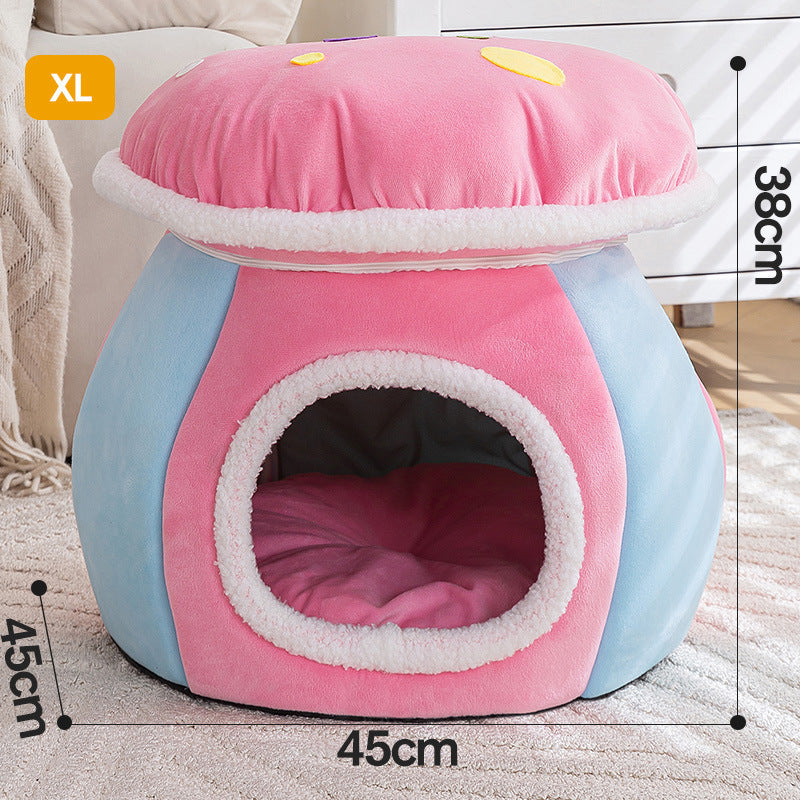 Champignon Douillet pour Chat - Niche 2-en-1 Confort Toutes Saisons