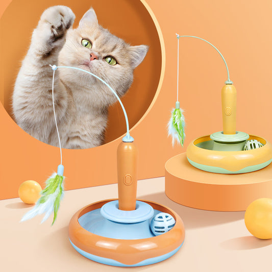 Jouet Interactif 2-en-1 pour Chat – Balle Tournante & Plume Folle
