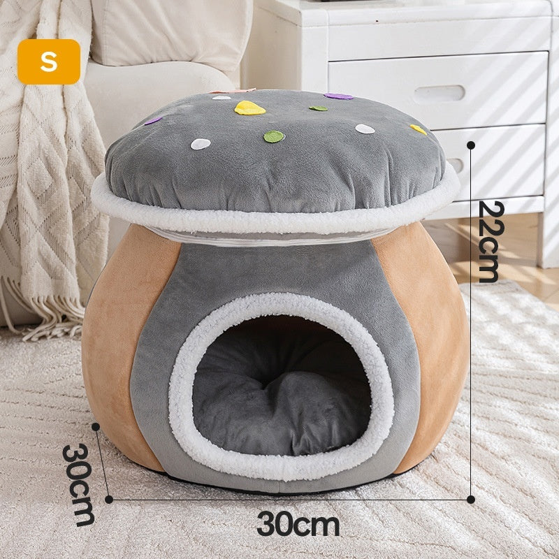 Champignon Douillet pour Chat - Niche 2-en-1 Confort Toutes Saisons