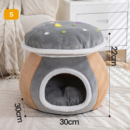 Champignon Douillet pour Chat - Niche 2-en-1 Confort Toutes Saisons